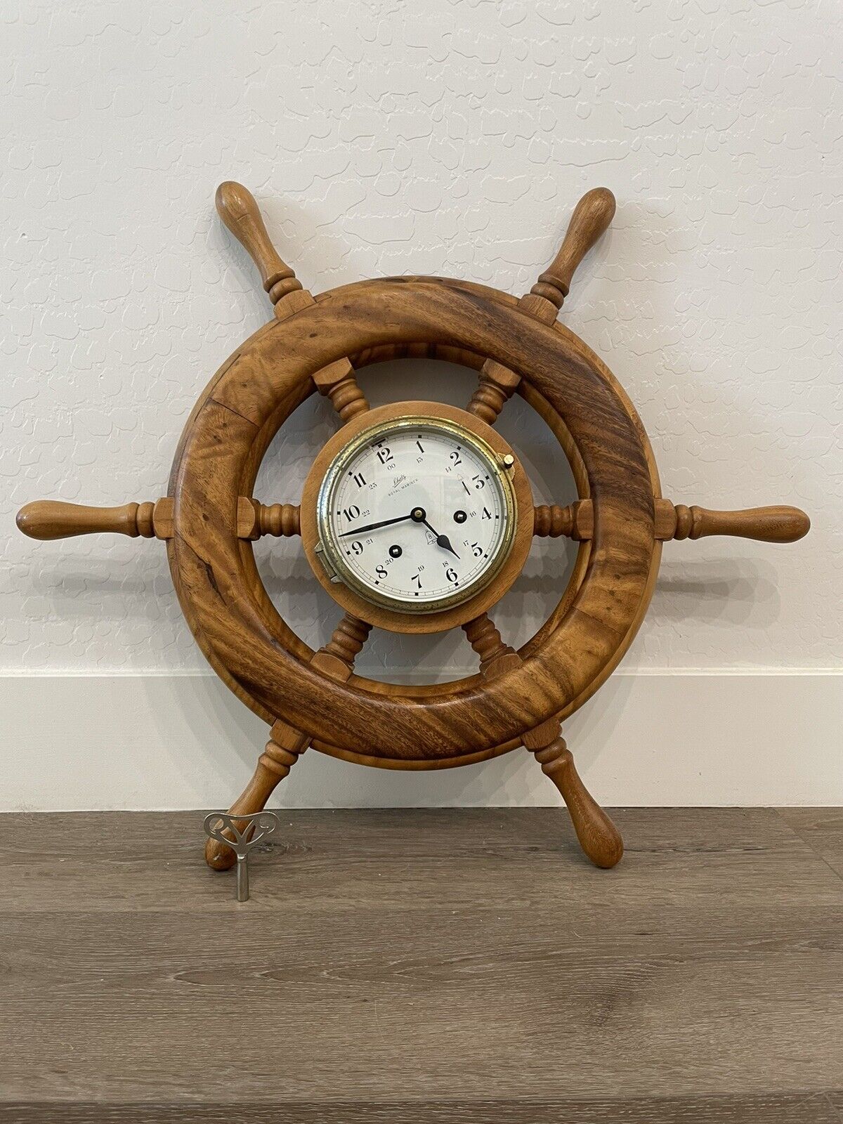 Schatz Royal Mariner 8 Bell Nautical Clock 6” With Key, Brass/Wood