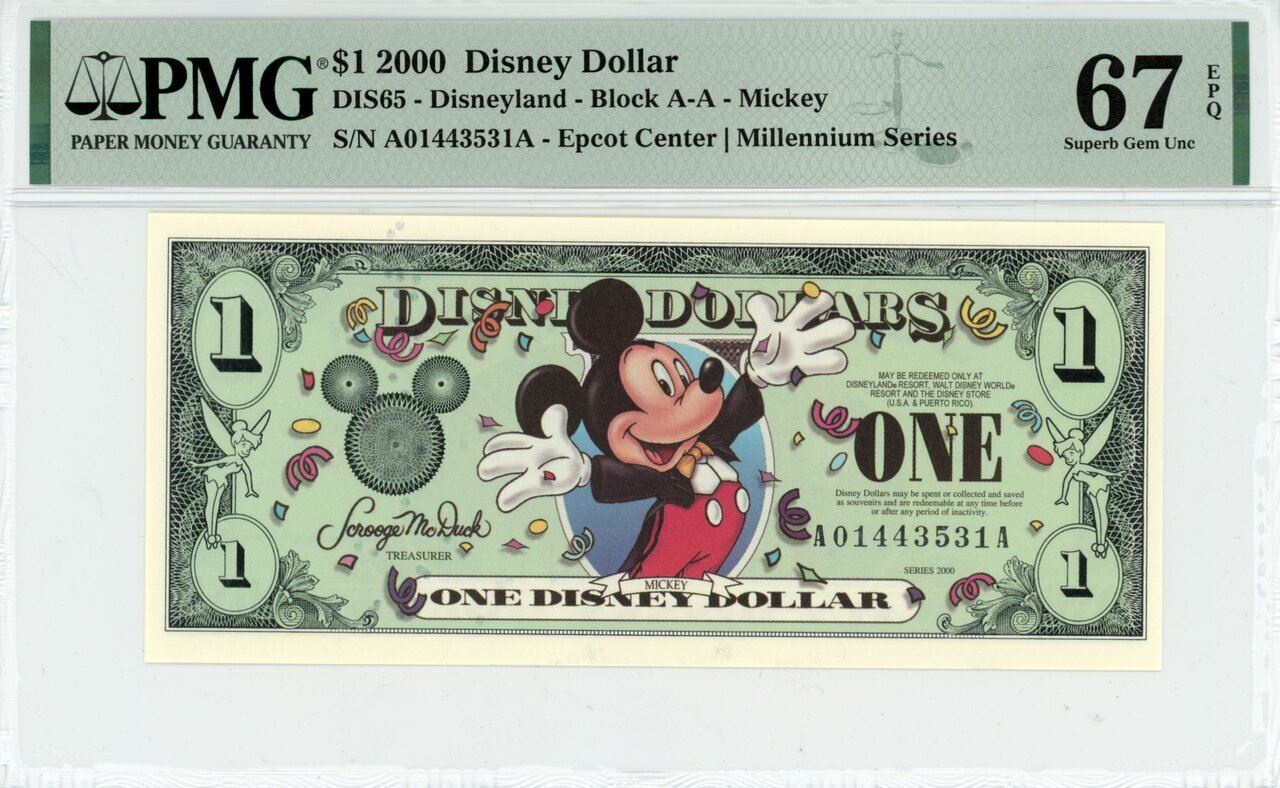 2000 $1 Disney Dollar Mickey Millennium Series PMG 67 EPQ (DIS65)