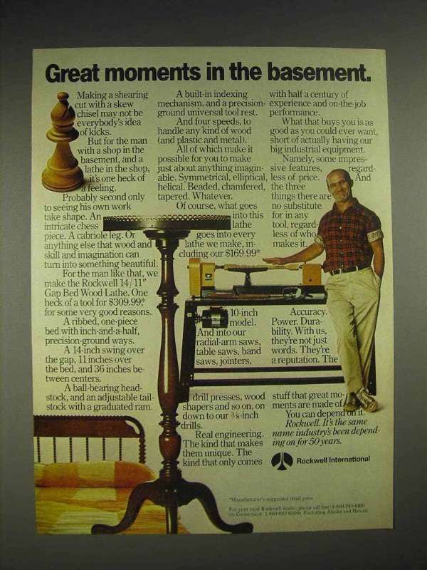 1977 Rockwell International Gap Bed Wood Lathe Ad