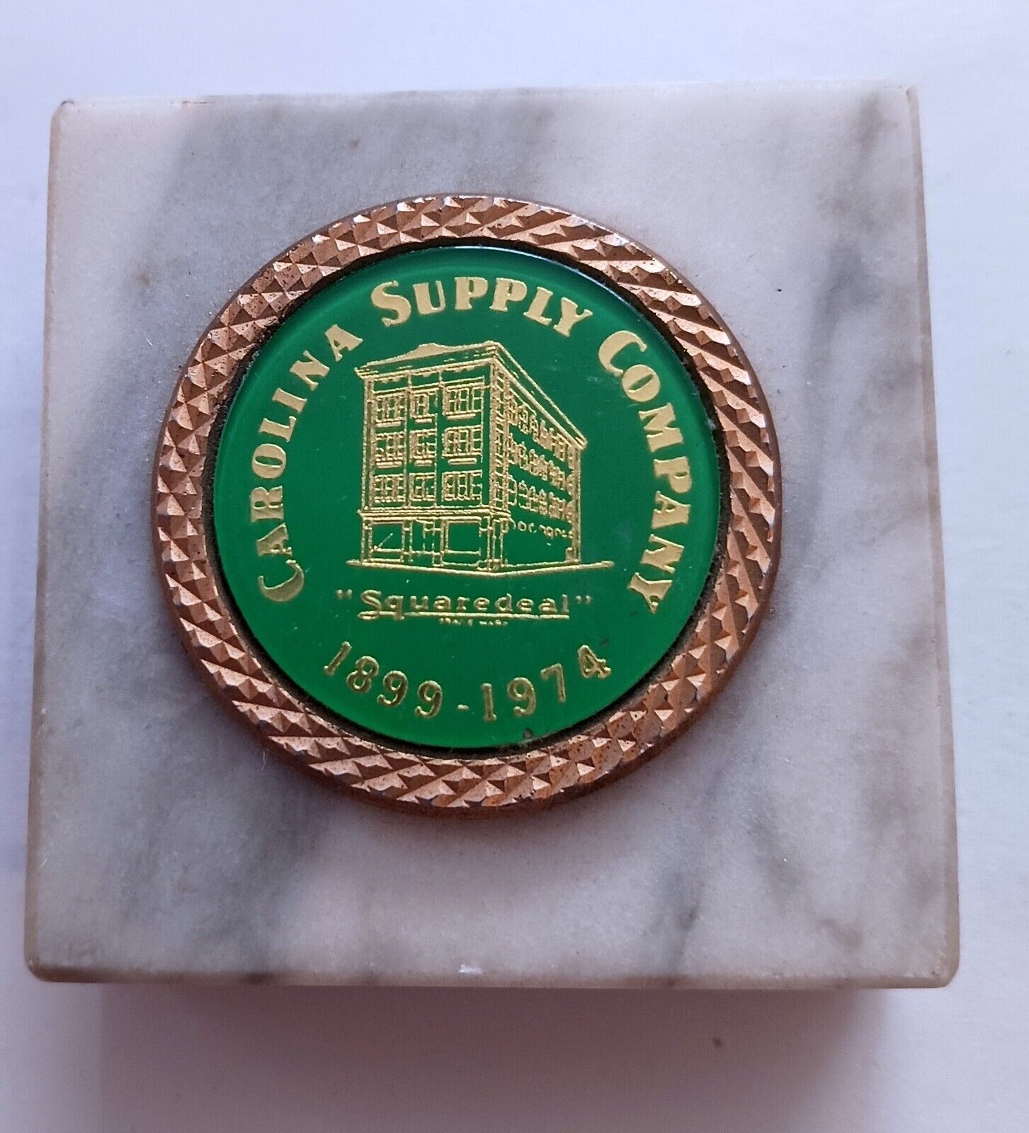Greenville South Carolina Carolina Supply Paperweight 1899 to 1974 Square Deal