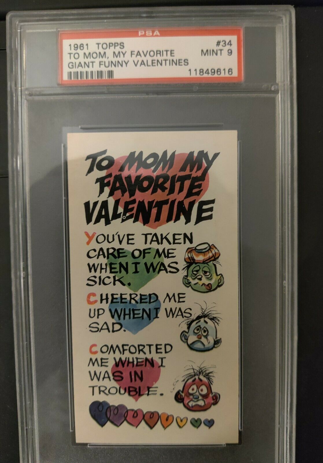 1961 TOPPS GIANT FUNNY VALENTINES #34 To Mom My Favorite PSA 9 POP 5 1 higher