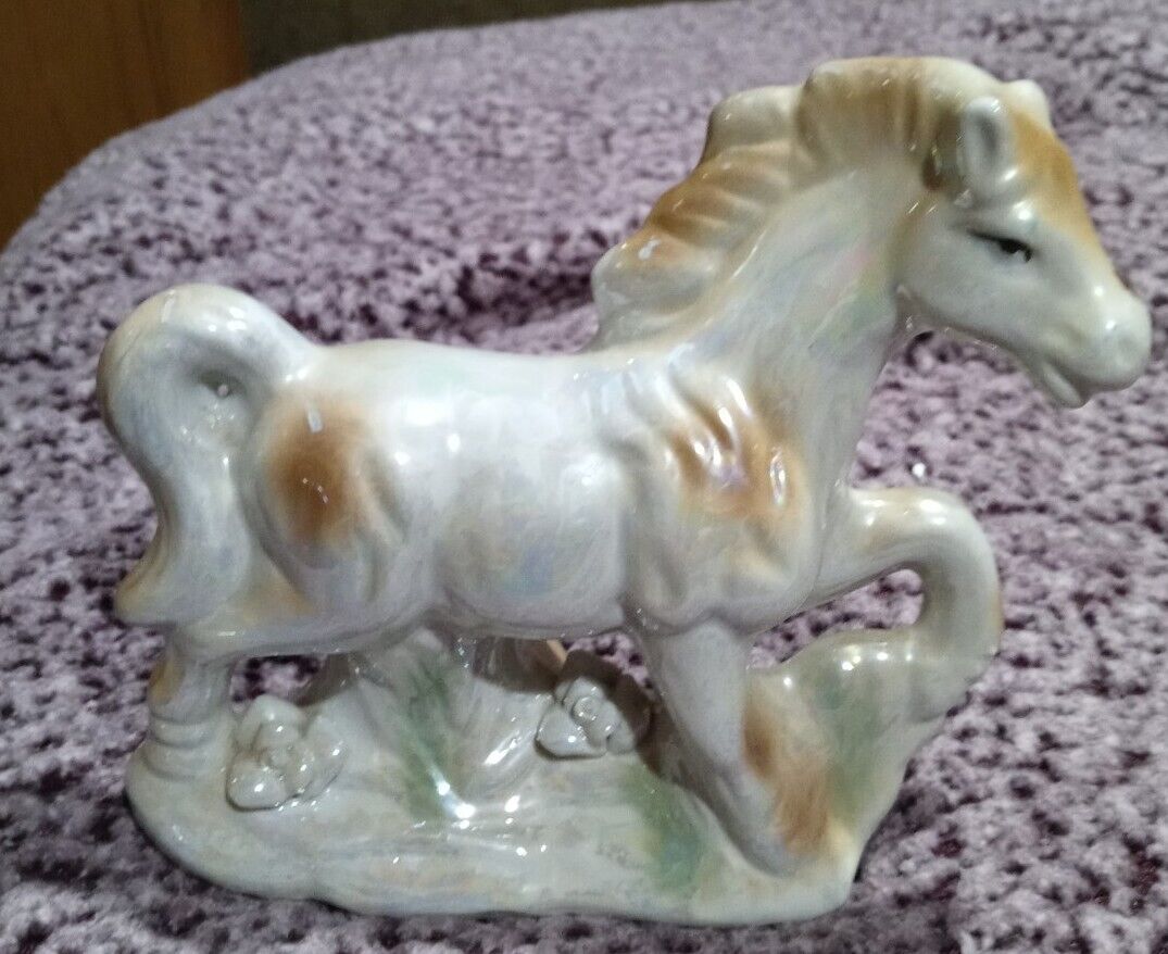 Antique Ceramic Prancing Horse Luster Lustre Pearl Type Glaze Small Imperfection