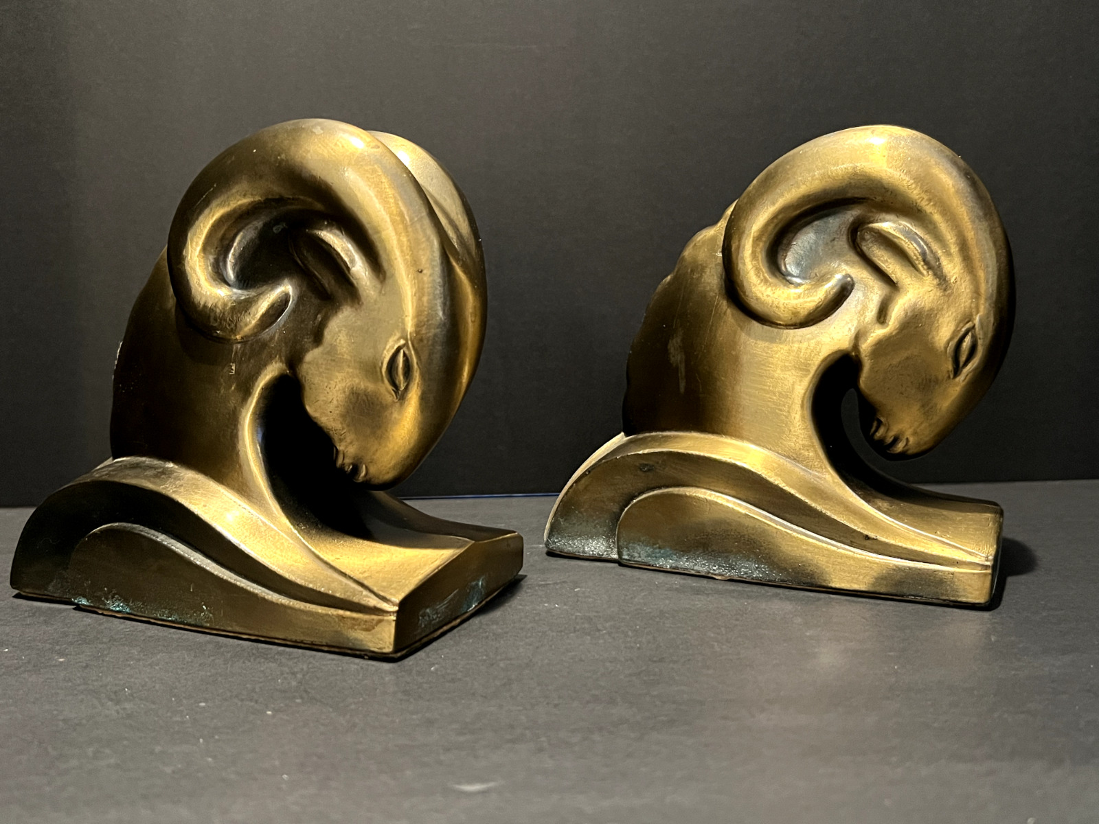 Art Deco Rams Head Bookends Pair by Cornell Foundry - Circa 1930