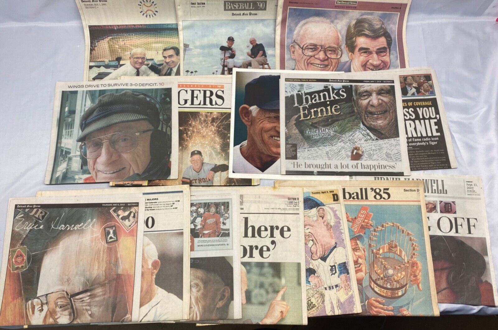 Ernie Harwell & Sparky Anderson Detroit News & Free Press Newspapers—-Lot of 15