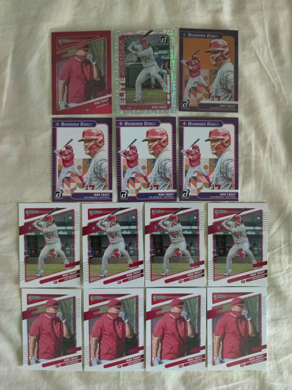 Mike Trout 2021 Donruss Baseball (14) card lot w/ Image Variation + Parallels