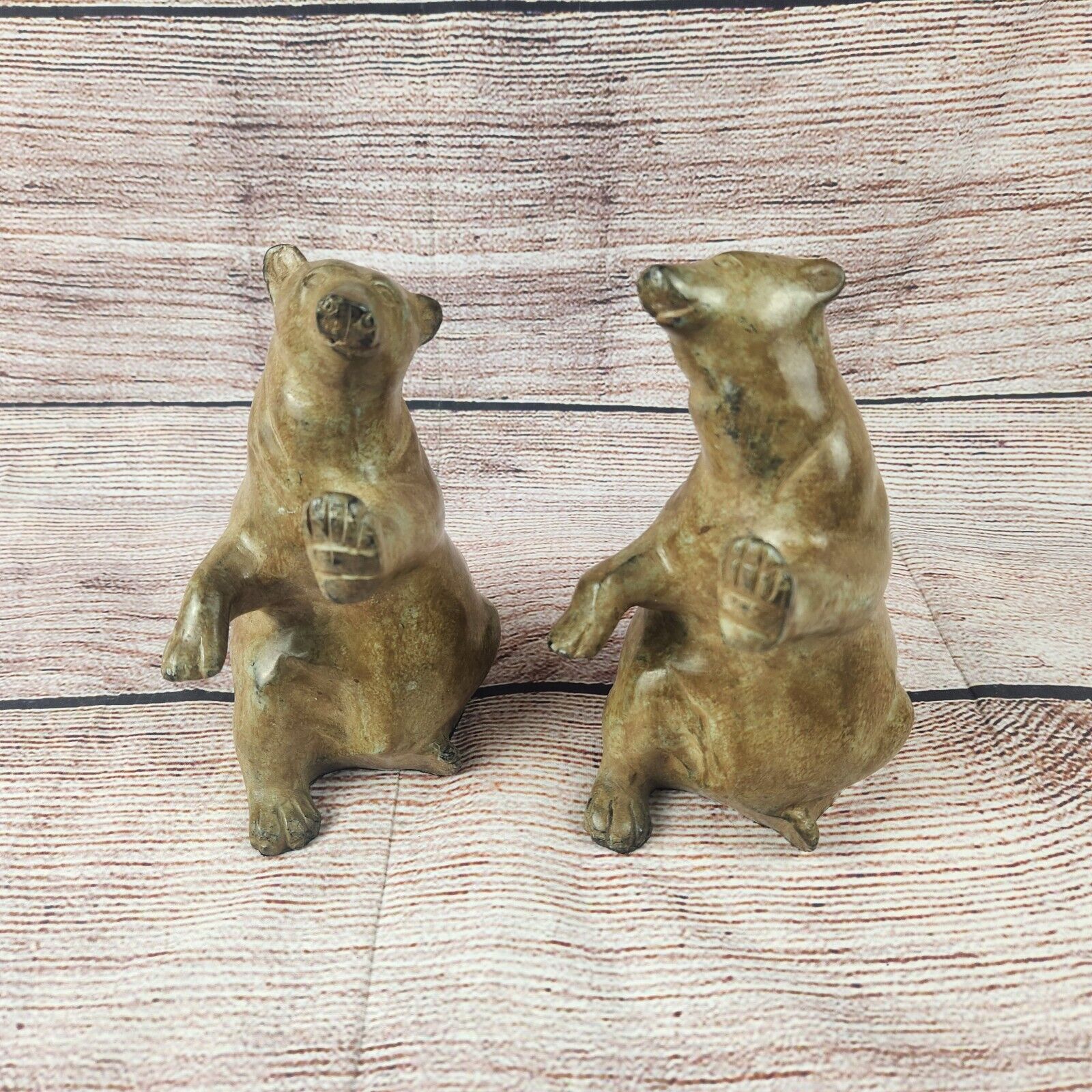 Vintage Carved Stone Bear Bookends Pair Of 2 Made In India