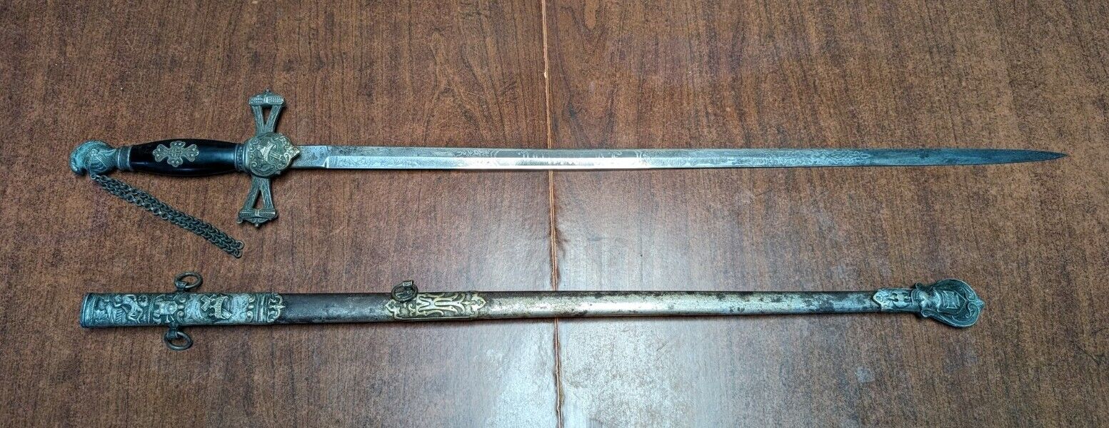 Vintage Masonic Knights Templar Ceremonial Sword and Scabbard Made by MC Lilley