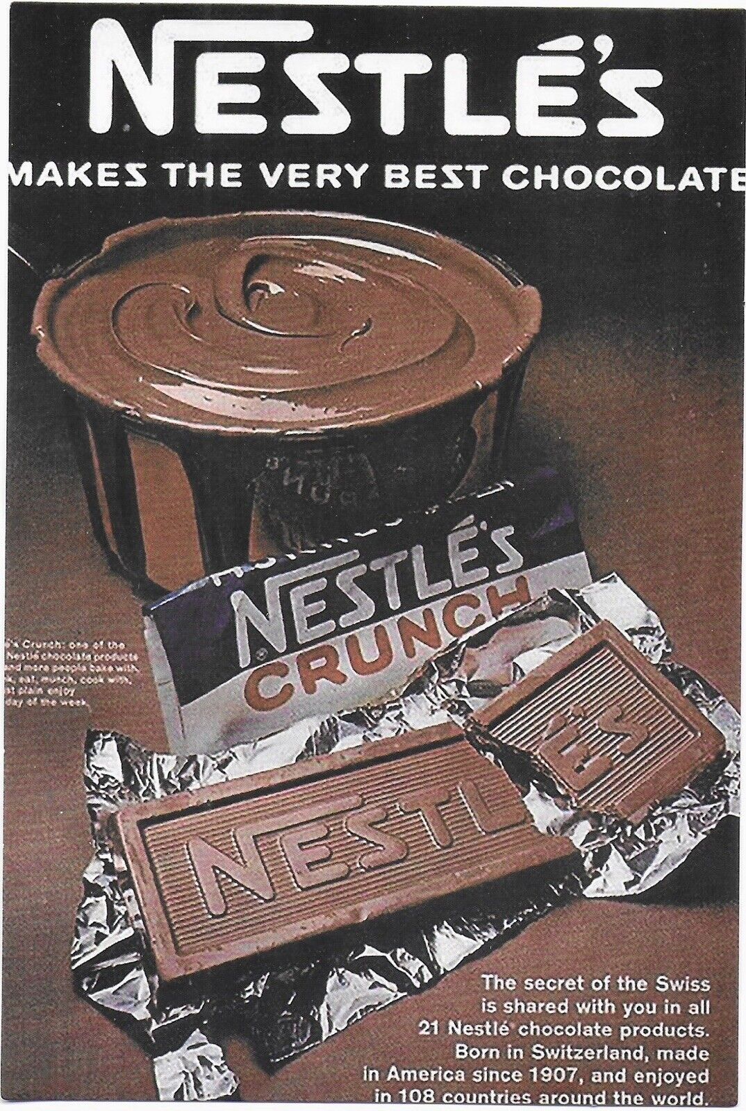 Postcard Retro Food Ad, Nestle’s Crunch, Makes The Very Best Chocolate — D15