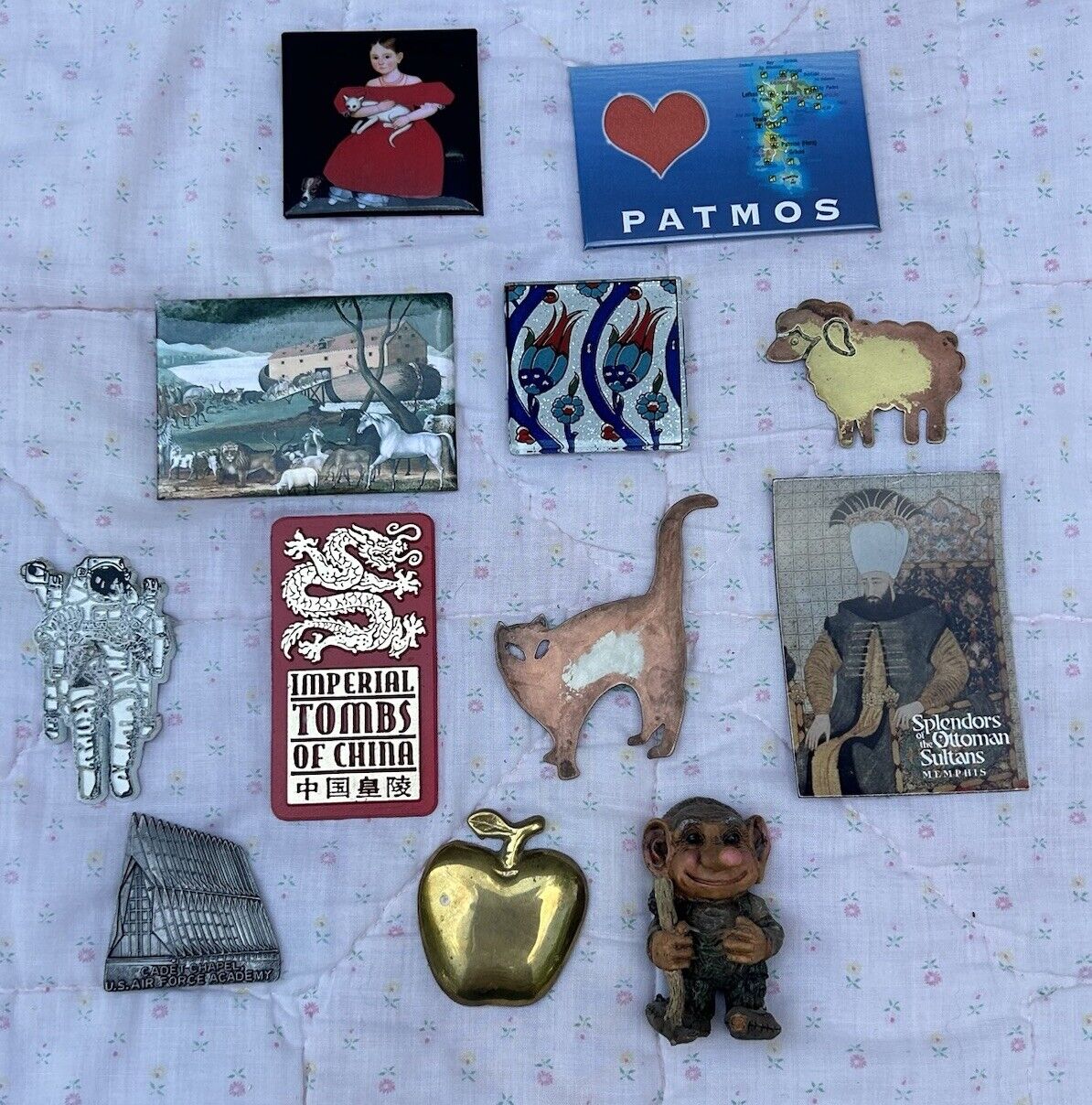 Vintage Lot of 12 Refrigerator Magnets VERY UNIQUE Some Metals, Some Signed
