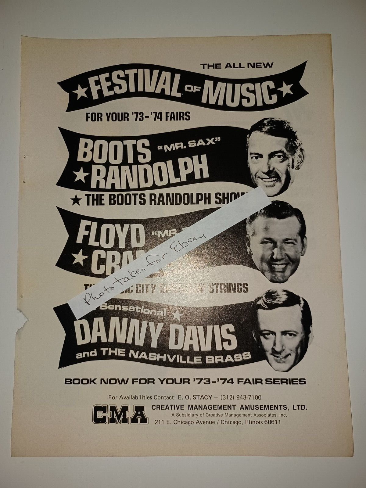 Boots Randolph, Floyd Cramer, Danny Davis 1973 8x11 Magazine Ad