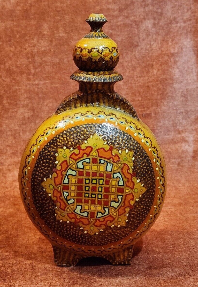 VINTAGE SMALL PYROGRAPHY WOOD BRANDY FLASK
