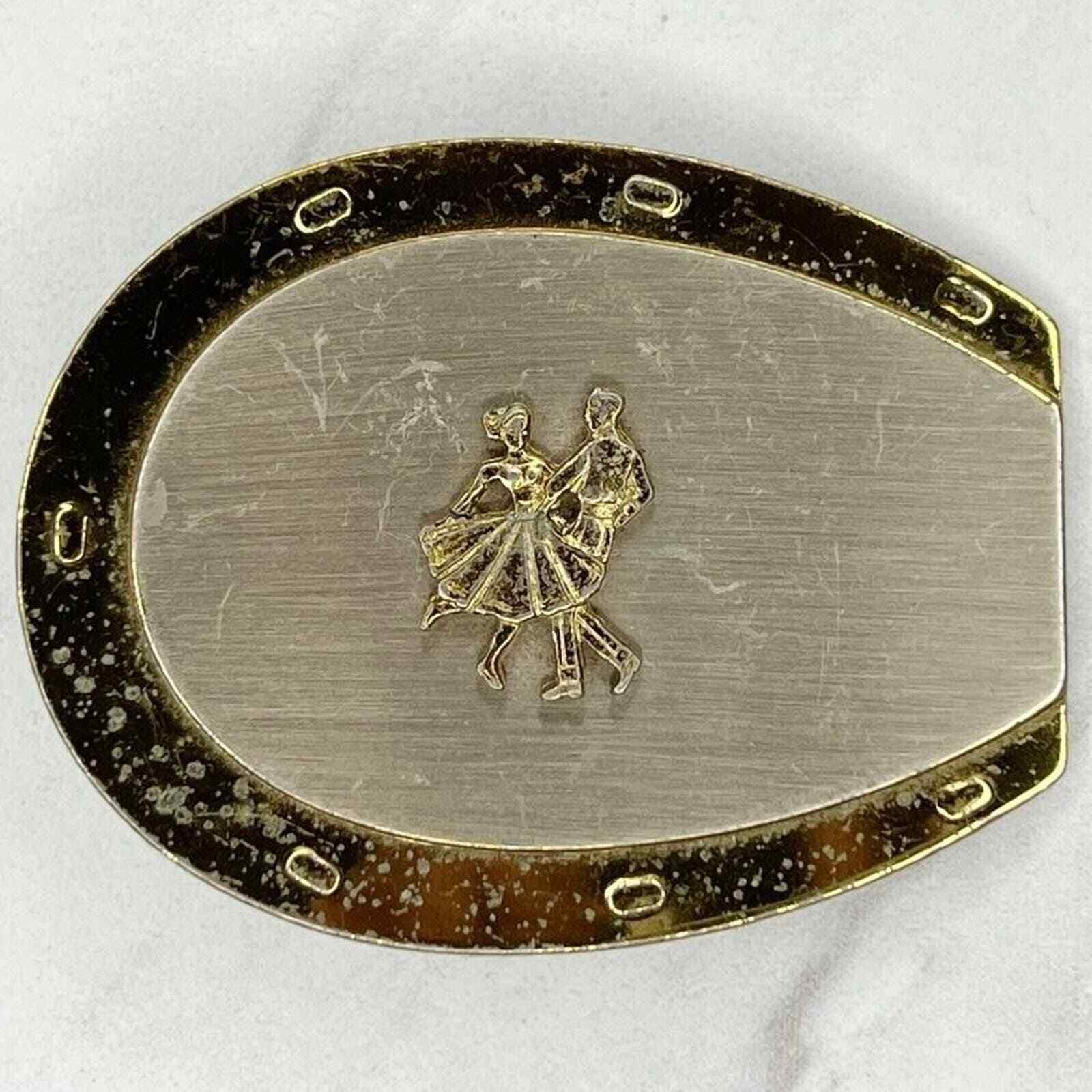 Vintage Silver and Gold Tone Horseshoe Square Dancing Western Belt Buckle