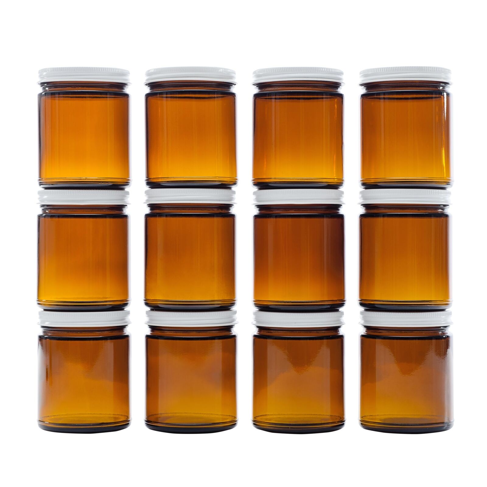 9 Ounce Amber Glass Straight Sided Mason Canning Jars - with 70mm White Metal...
