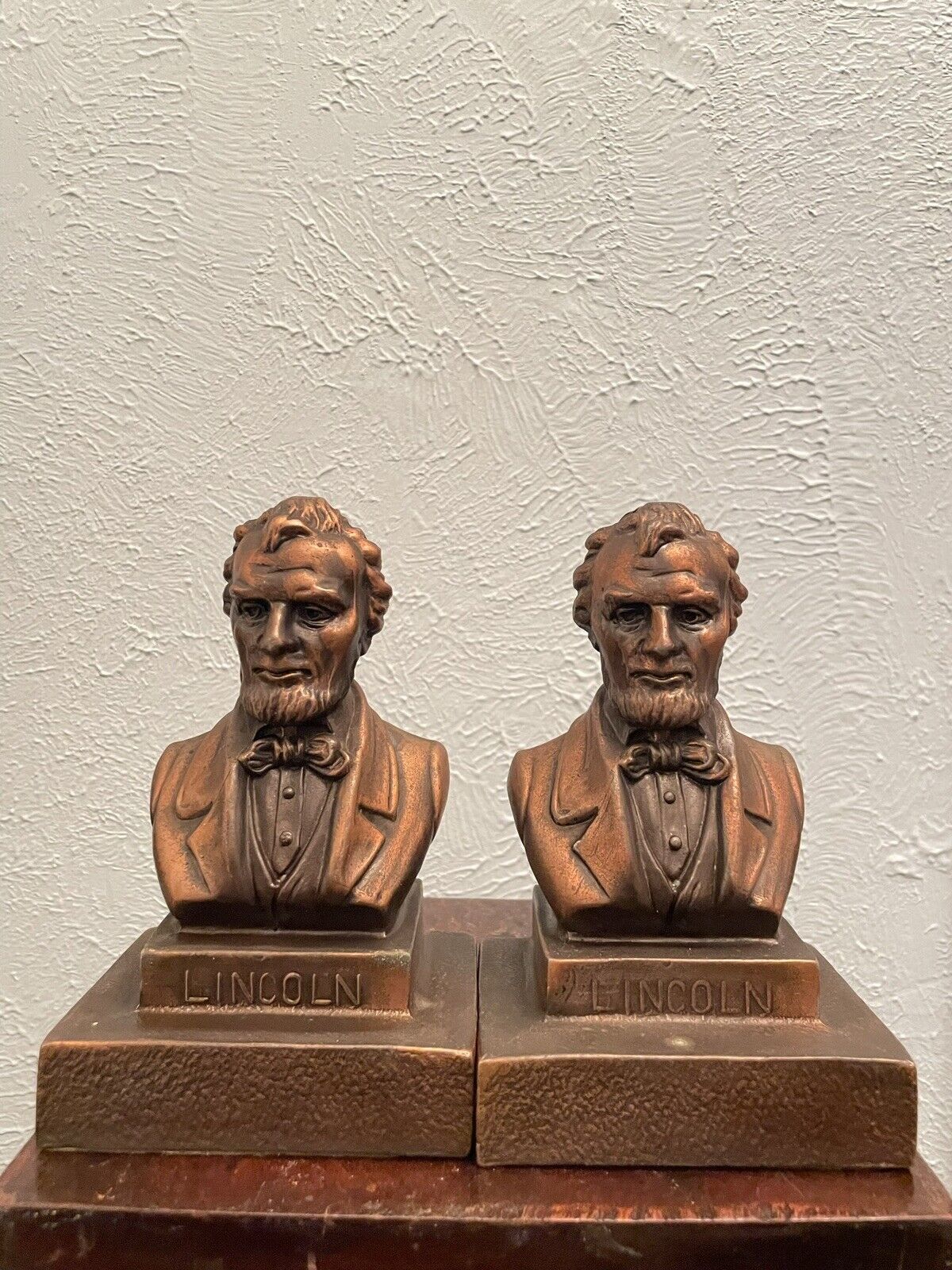 bronze copper tone abraham lincoln bust bookends 6.5” T
