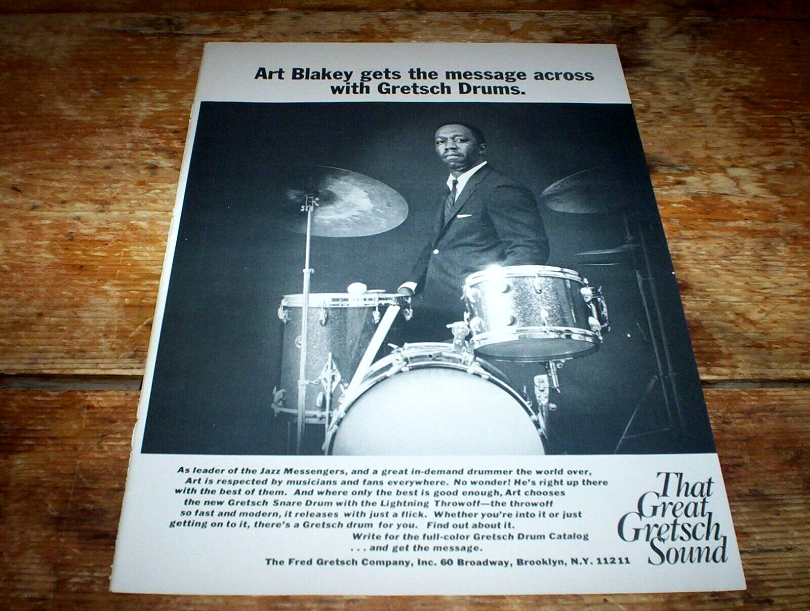 ART BLAKEY jazz messengers (GRETSCH DRUMS ) 1970 Vintage US magazine PROMO Ad NM
