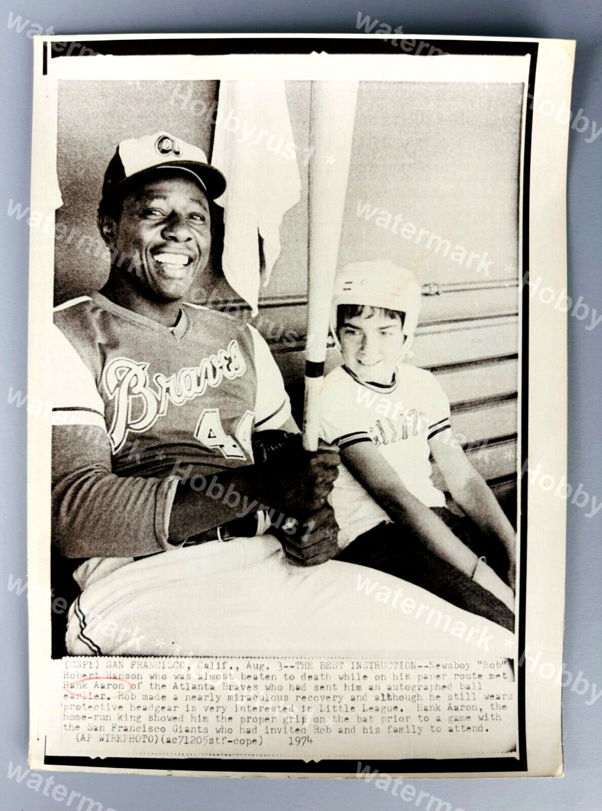 HANK AARON Atlanta Braves 1974 MLB Original Wire Press Photo Type 3