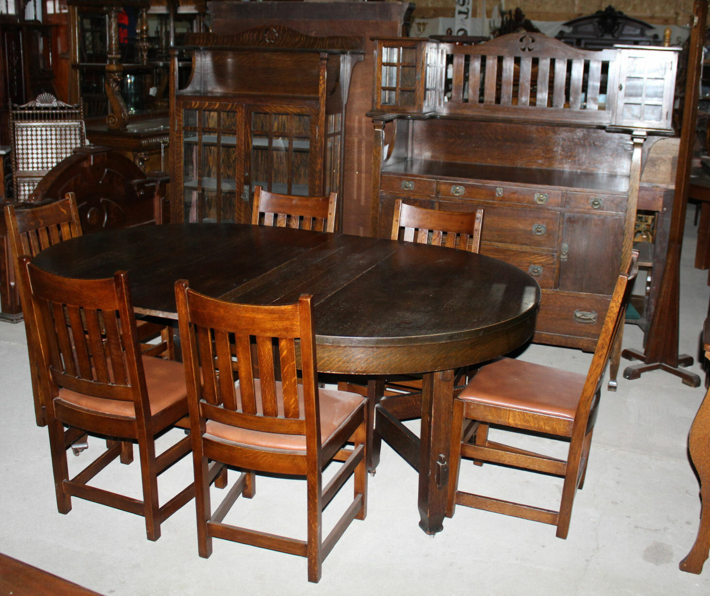 Antique Limbert Dining Room Set – Sideboard, China, Dining Table, 6 chairs