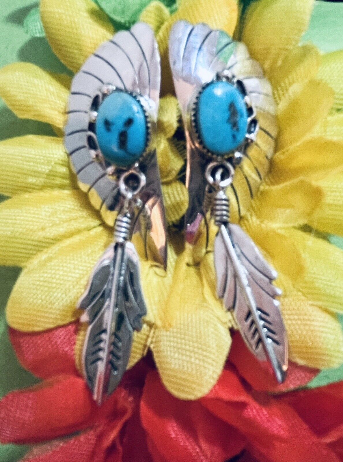Navajo Sterling Kingman Turquoise Earrings #857 SIGNED