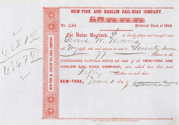 Gouverneur Morris of Morrisania - New York and Harlem Railroad - Railway Stock C