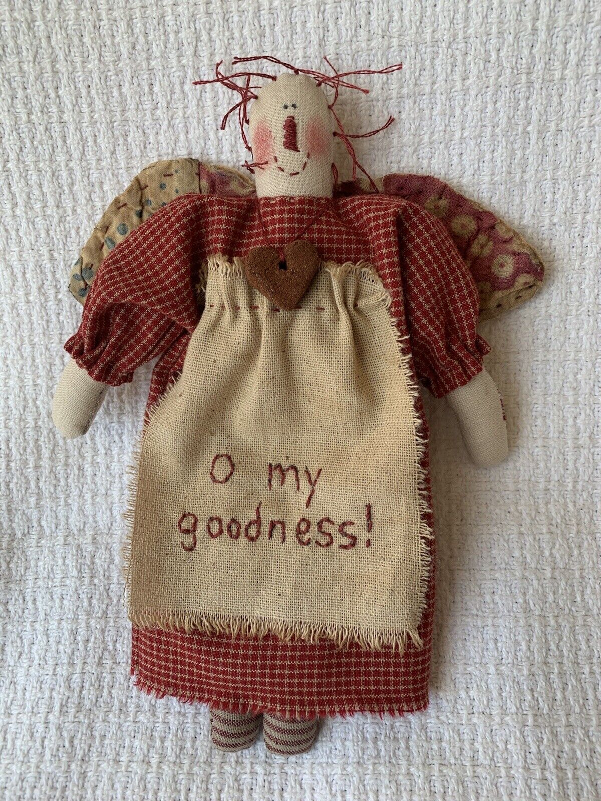 Primitive Handmade Cloth Annie Angel Doll Rustic Red 8\