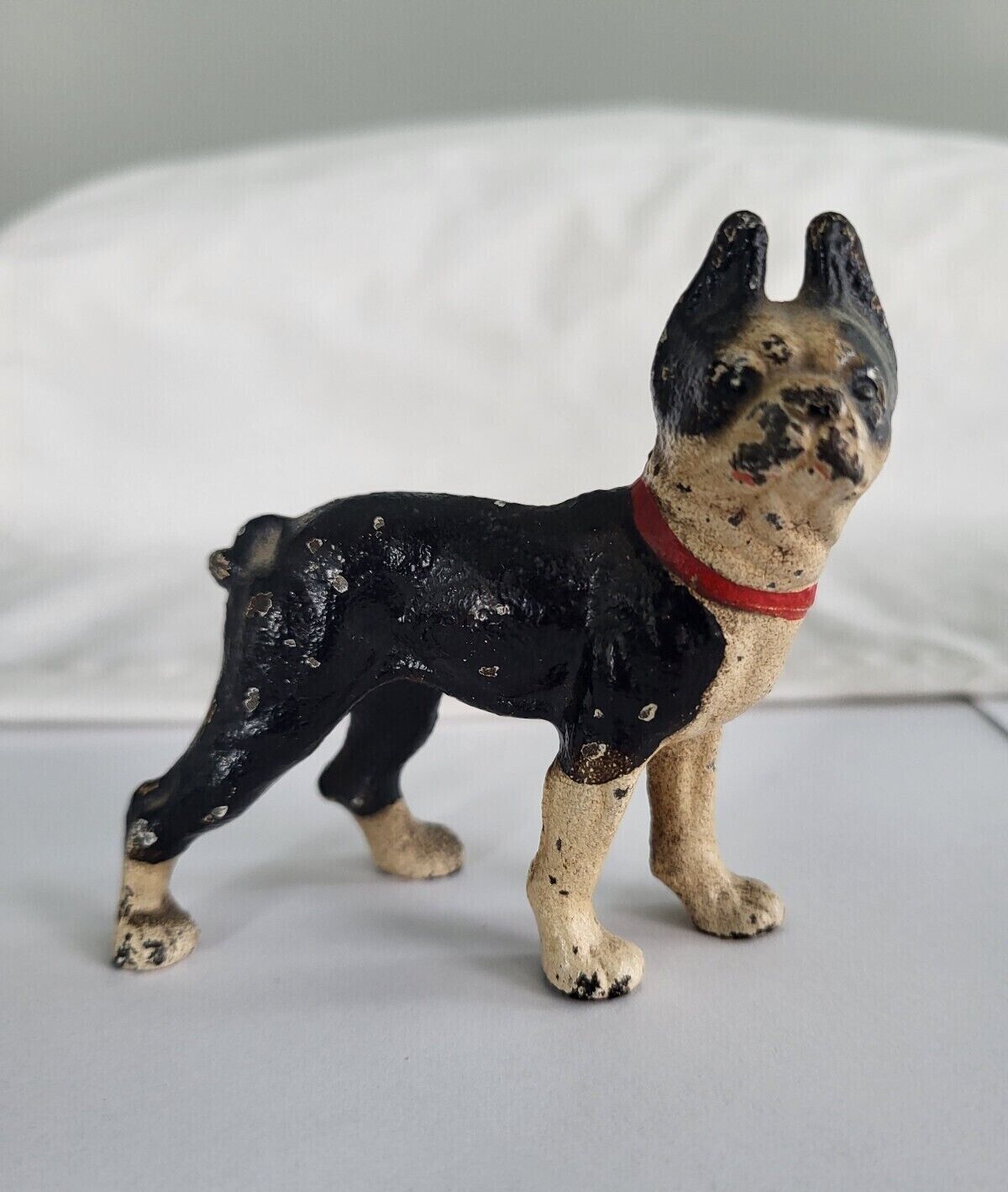 Vintage Boston Terrier with Red Collar Paperweight Cast Iron Hubley(?)
