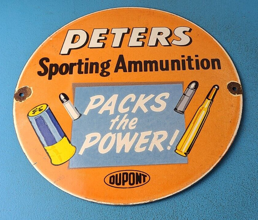 Vintage Peters Ammunition Sign - Firearm Rifles Shotguns Gas Pump Porcelain Sign