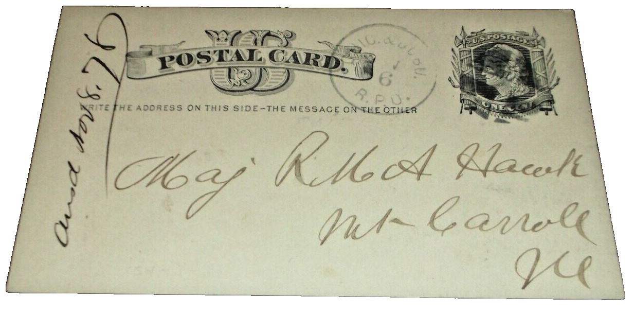 1878 ILLINOIS CENTRAL CHICAGO & DUBUQUE RPO HANDLED POST CARD