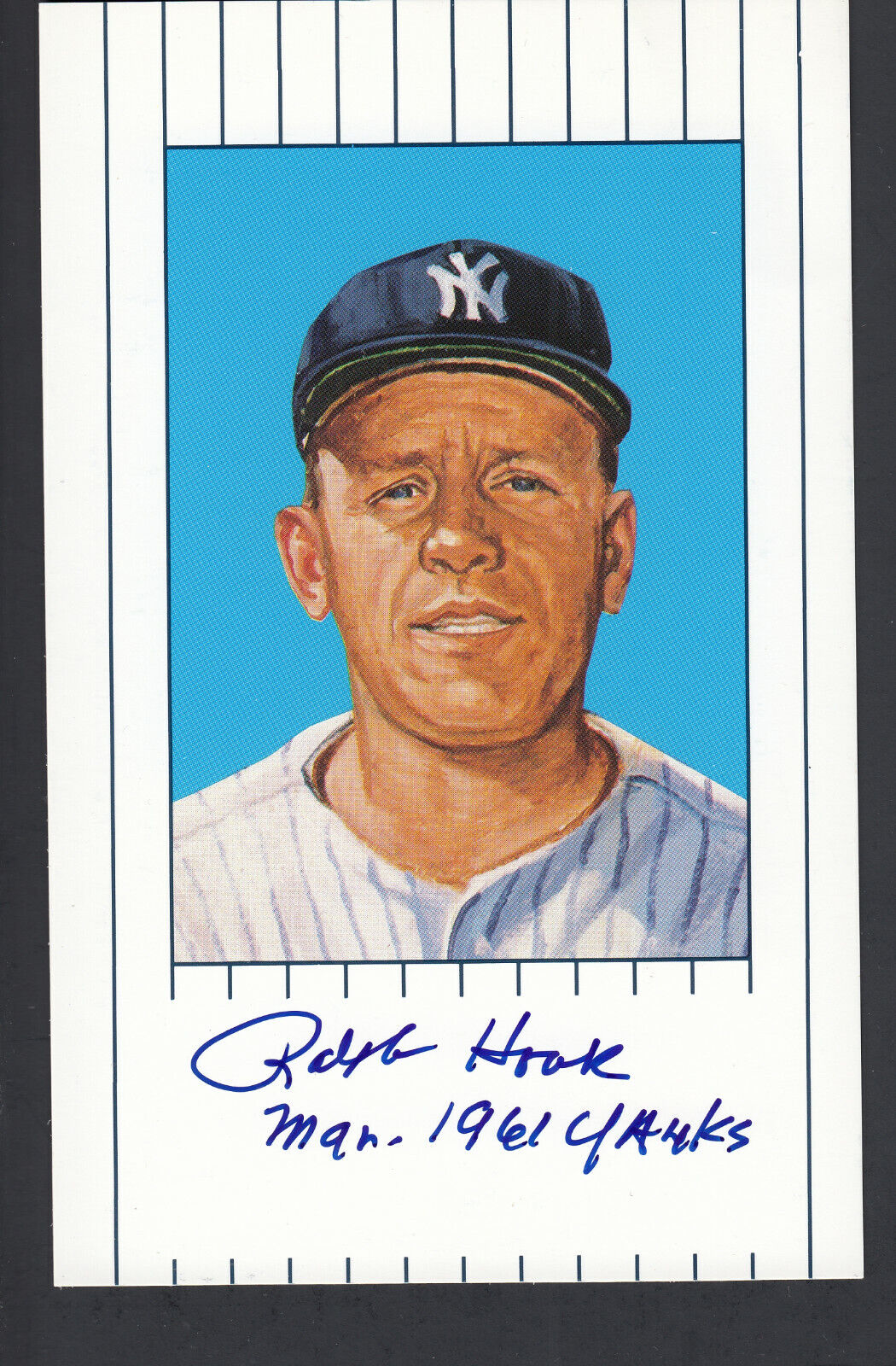 Ralph Houk Autographed Ron Lewis 1961 Yankees Postcard CAS Authentic