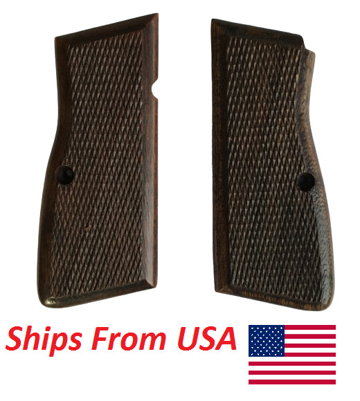 US German Wood Checkered 9MM Grips for Browning Hi-Power High Power