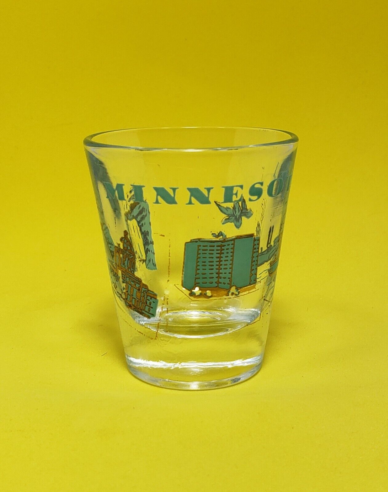 Vintage Aqua/Gold Minnesota State Souvenir Shot Glass. Travel . Collectible
