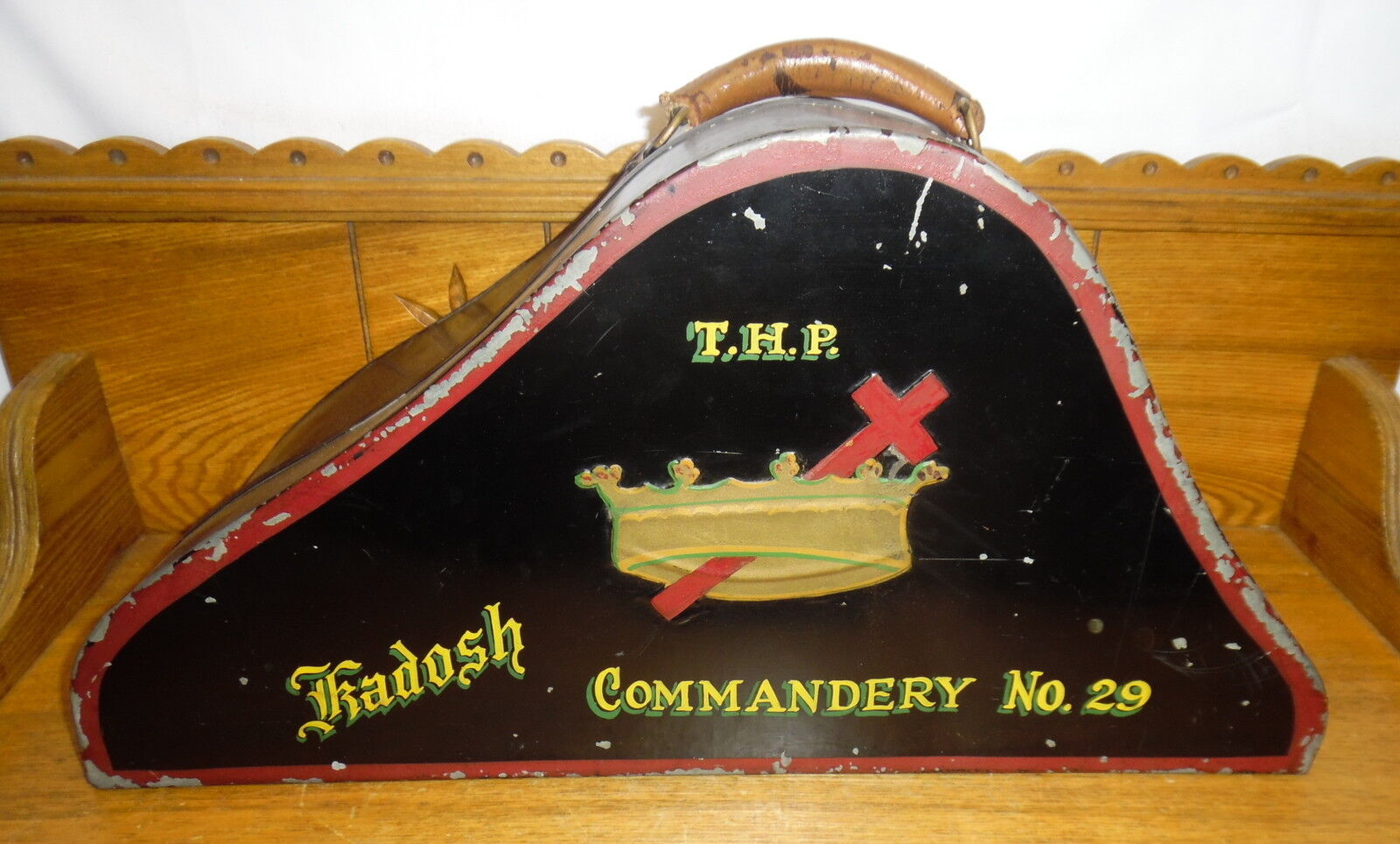 Old / Antique Empty Metal Hat Box - T.H.P. Kadosh Commandery No. 29