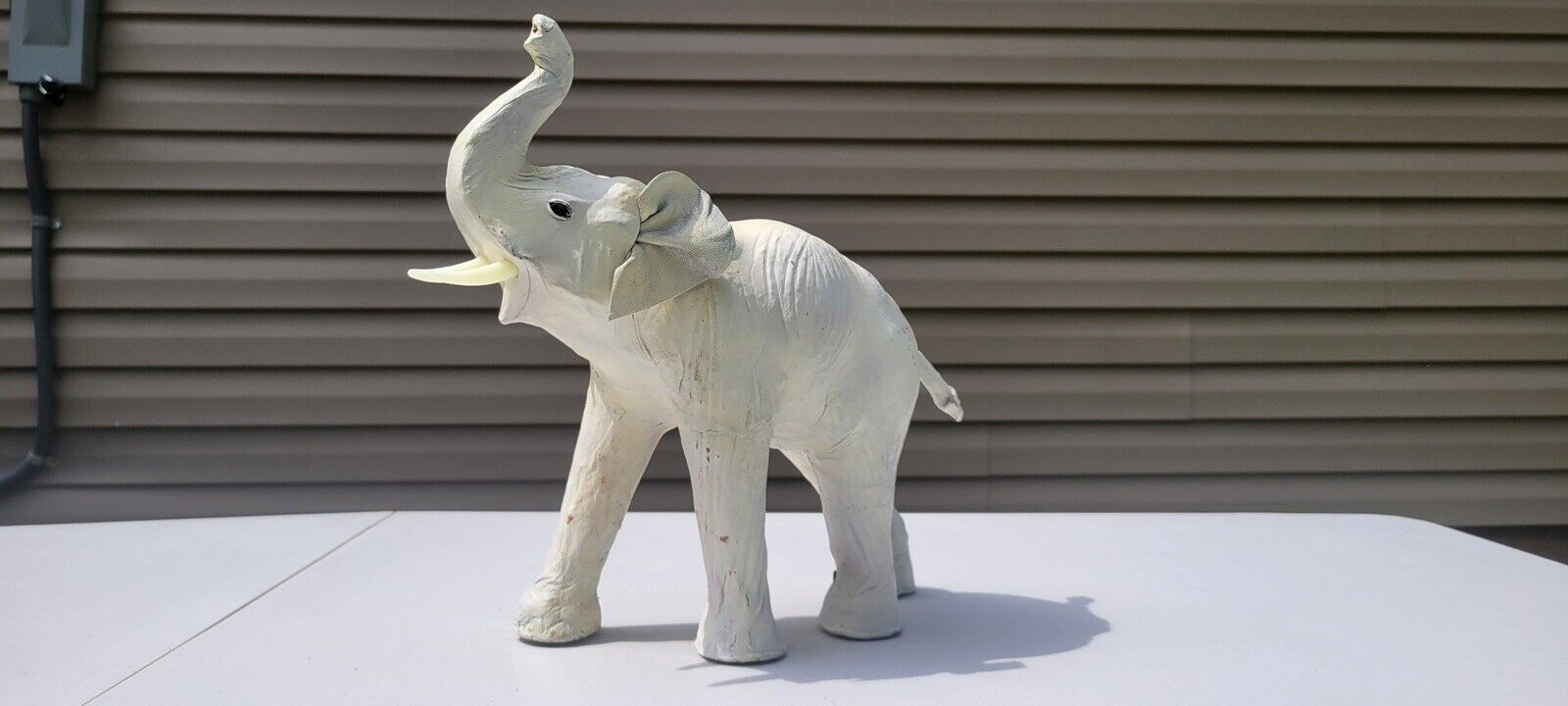 VINTAGE WHITE LATHERED ELEPHANT WRAPPED WITH MACHE PAPER