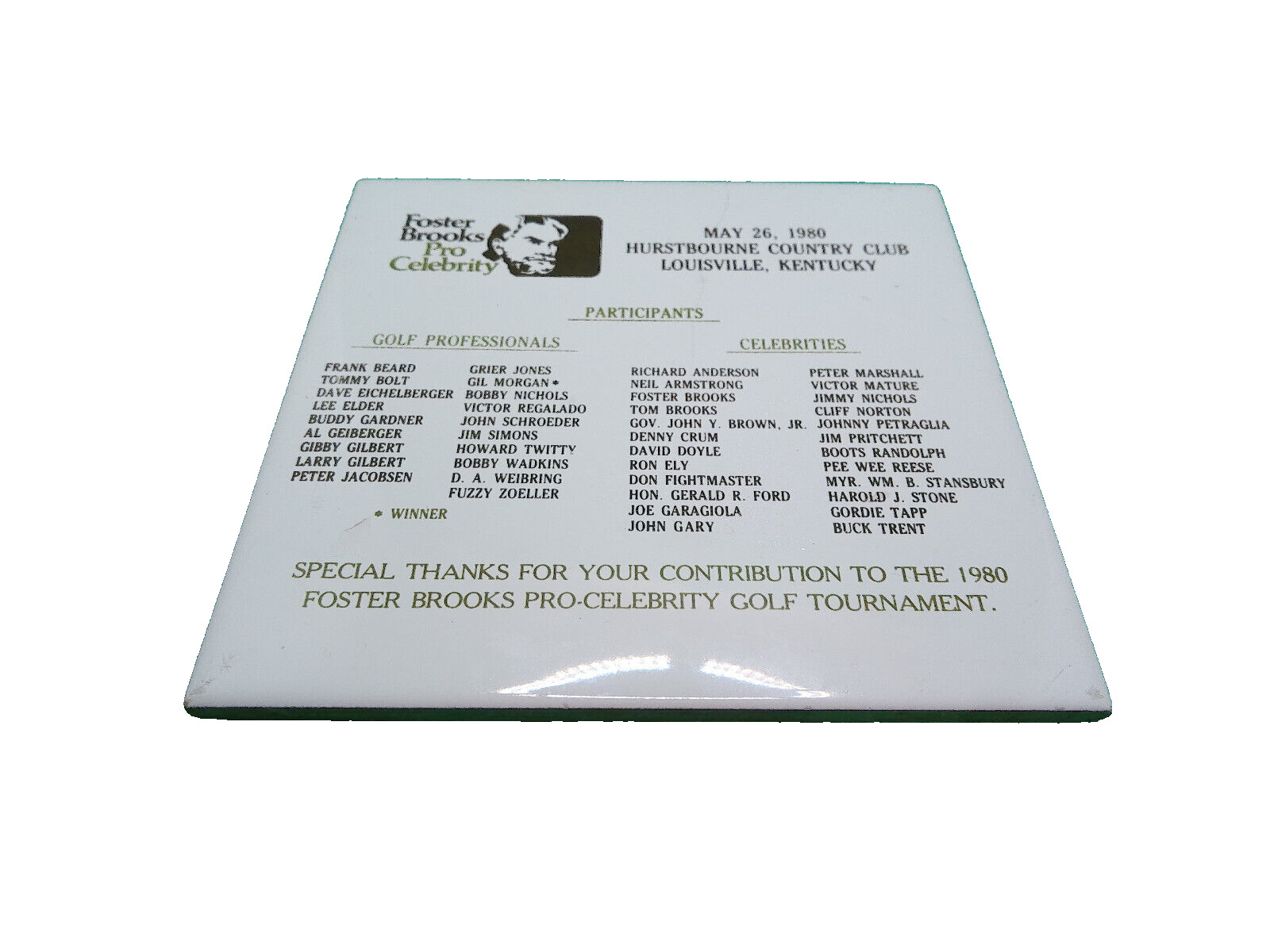 Foster Brooks comedian Pro Celebrity golf Louisville KY 1980 ceramic tile names