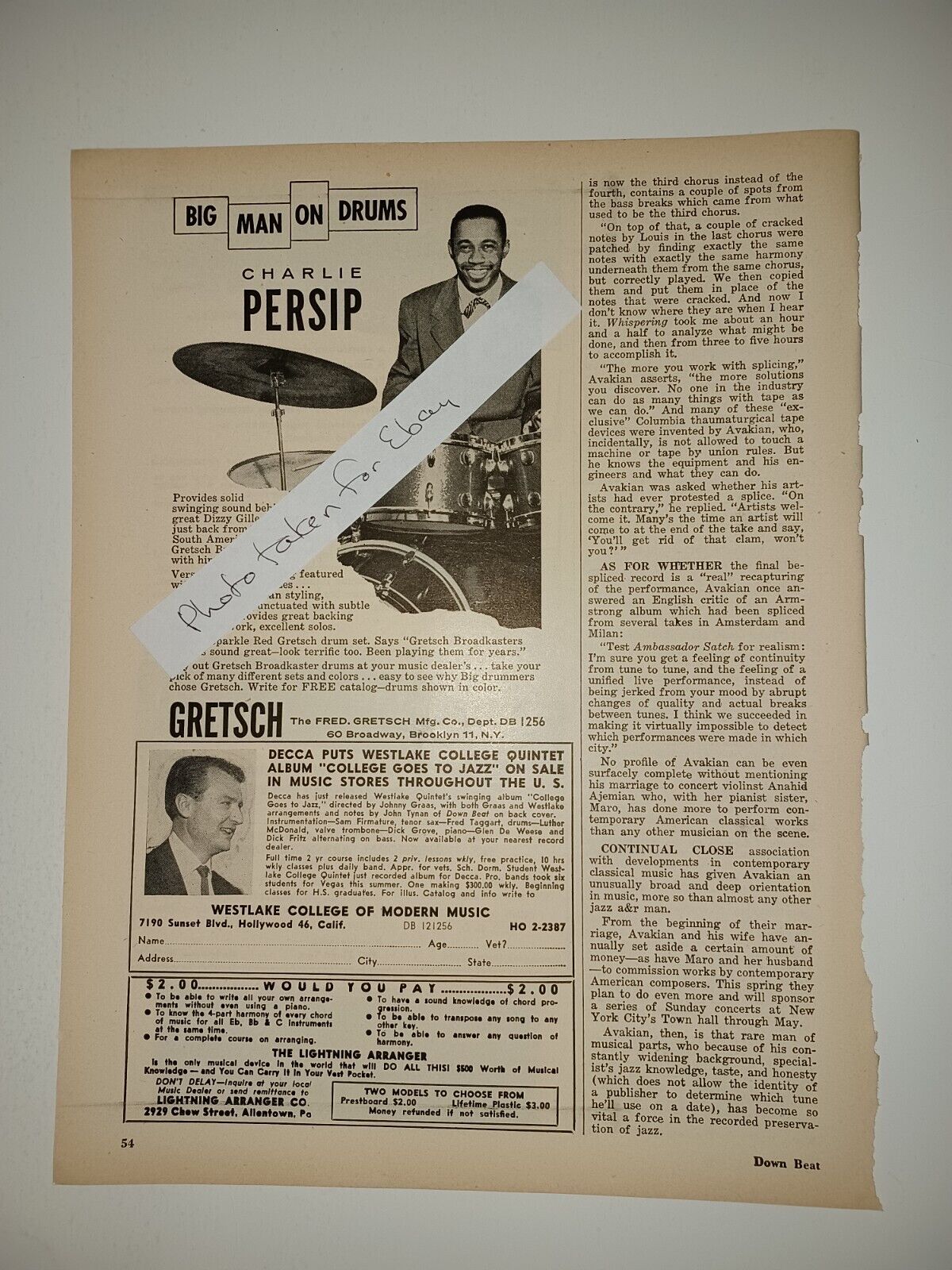 Charlie Persip Gretsch Drums 1956 8x11 Magazine Ad