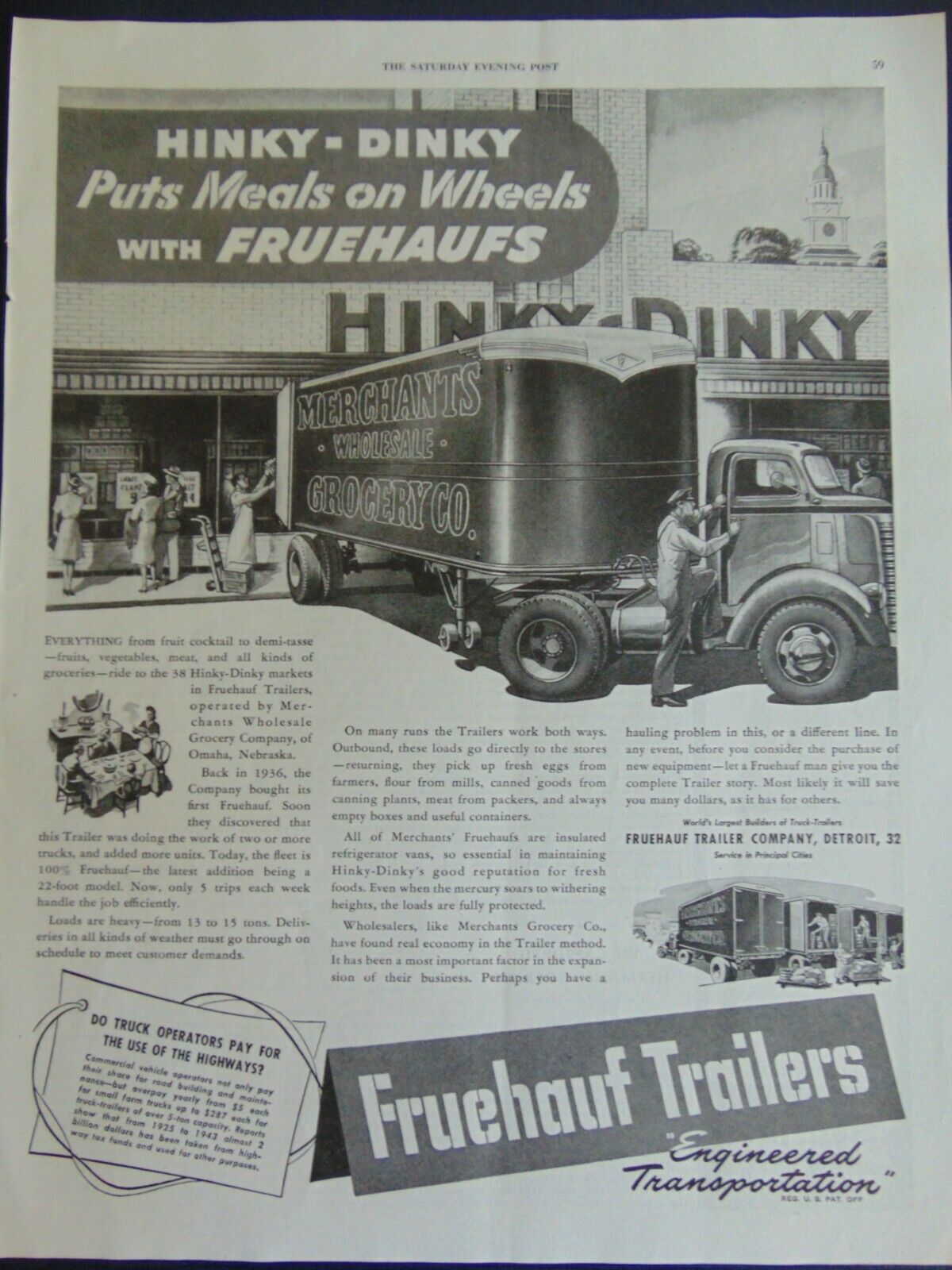 1946 FRUEHAUF TRAILERS HINKY-DINKY TRANSPORTATION vintage art print ad