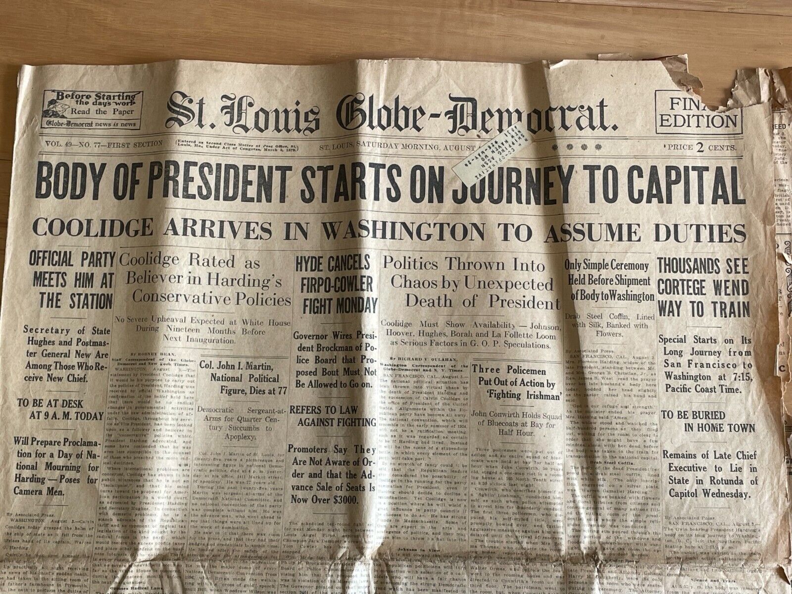 Lot 2 St. Louis newspapers PRESIDENT HARDING Death Funeral Aug 4 / 5 1923