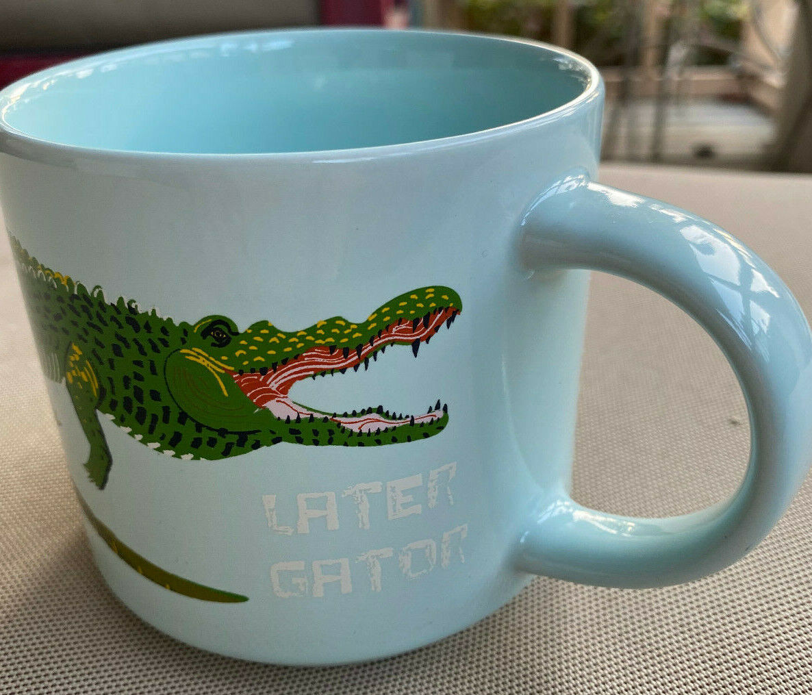 Coffee Mug Cup Later Gator Gater Alligator Light Blue Room Essentials Green