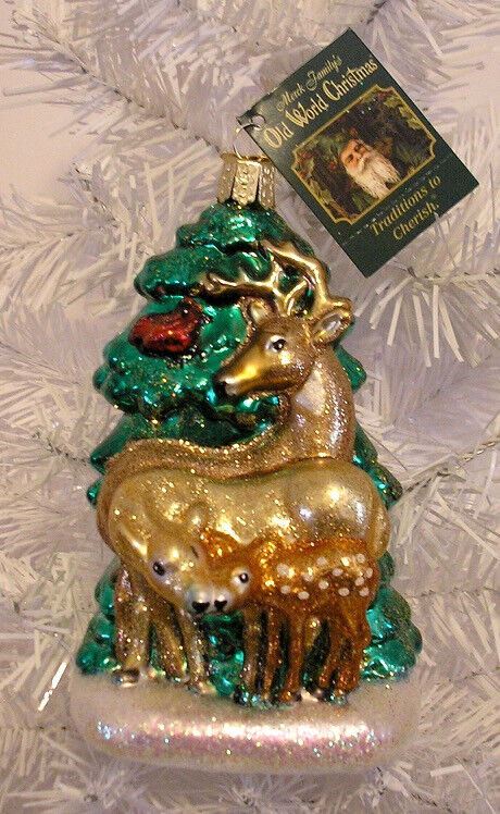 2013 OLD WORLD CHRISTMAS - DEER FAMILY - BLOWN GLASS ORNAMENT NEW W/TAG