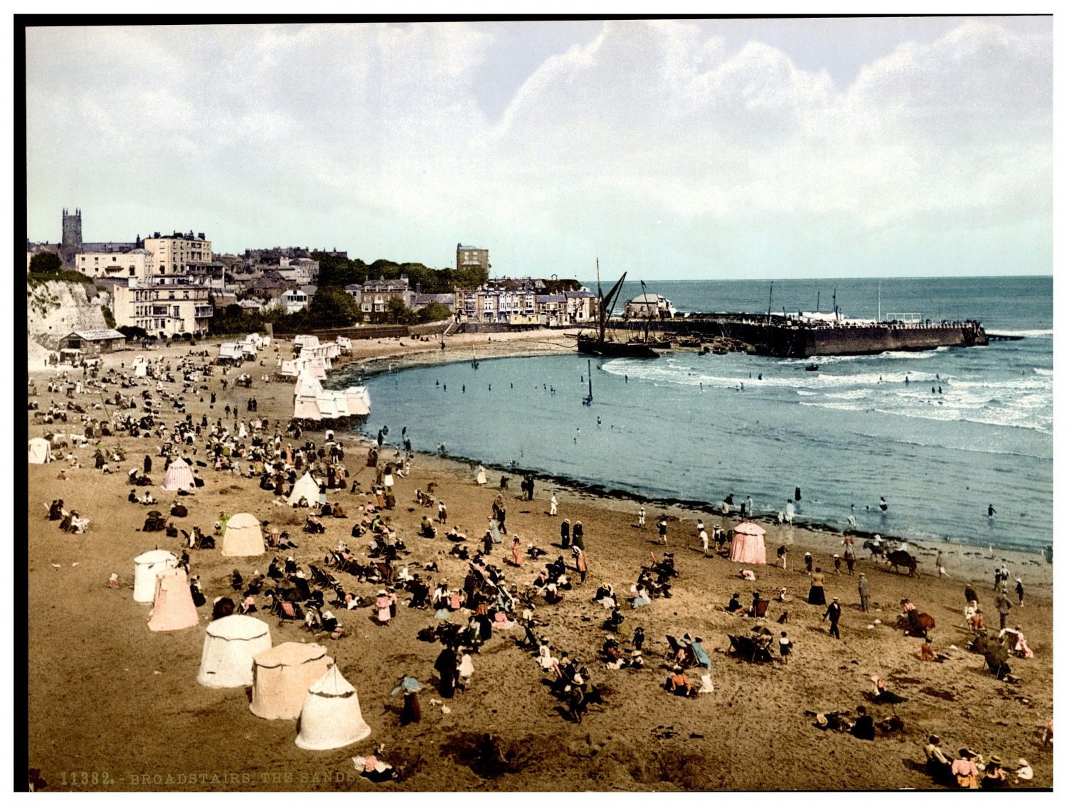 England. Broadstairs. The Sands. Vintage photochrome by P.Z, photochrome Zurich