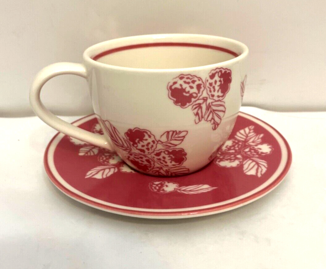 Starbucks 2007 Raspberry Coffee Mug Tea Cup & Saucer 13 fl. oz. Ceramic Artsy