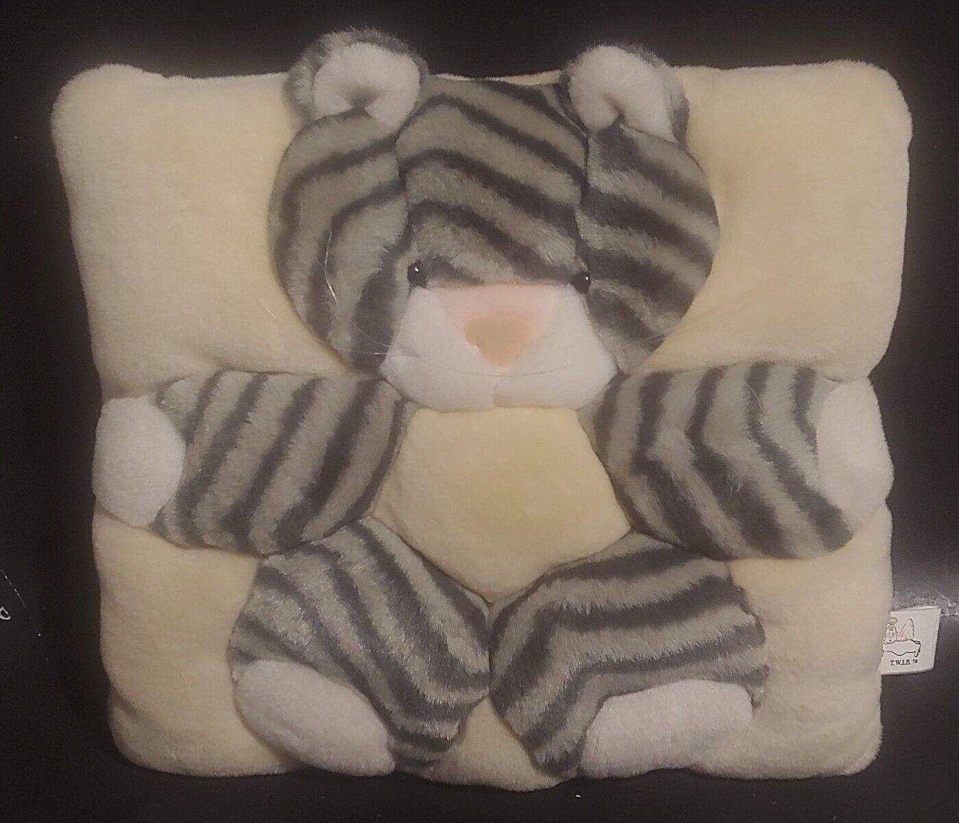 Vtg Cat Pillow TWIE Throw Couch 12” Animal Cushion Gray Striped Kitten 1998