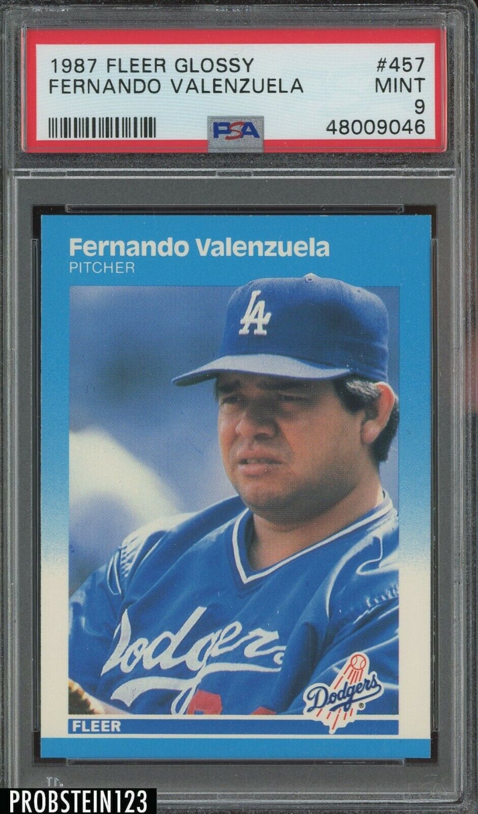 1987 Fleer Glossy #457 Fernando Valenzuela Los Angeles Dodgers PSA 9 MINT