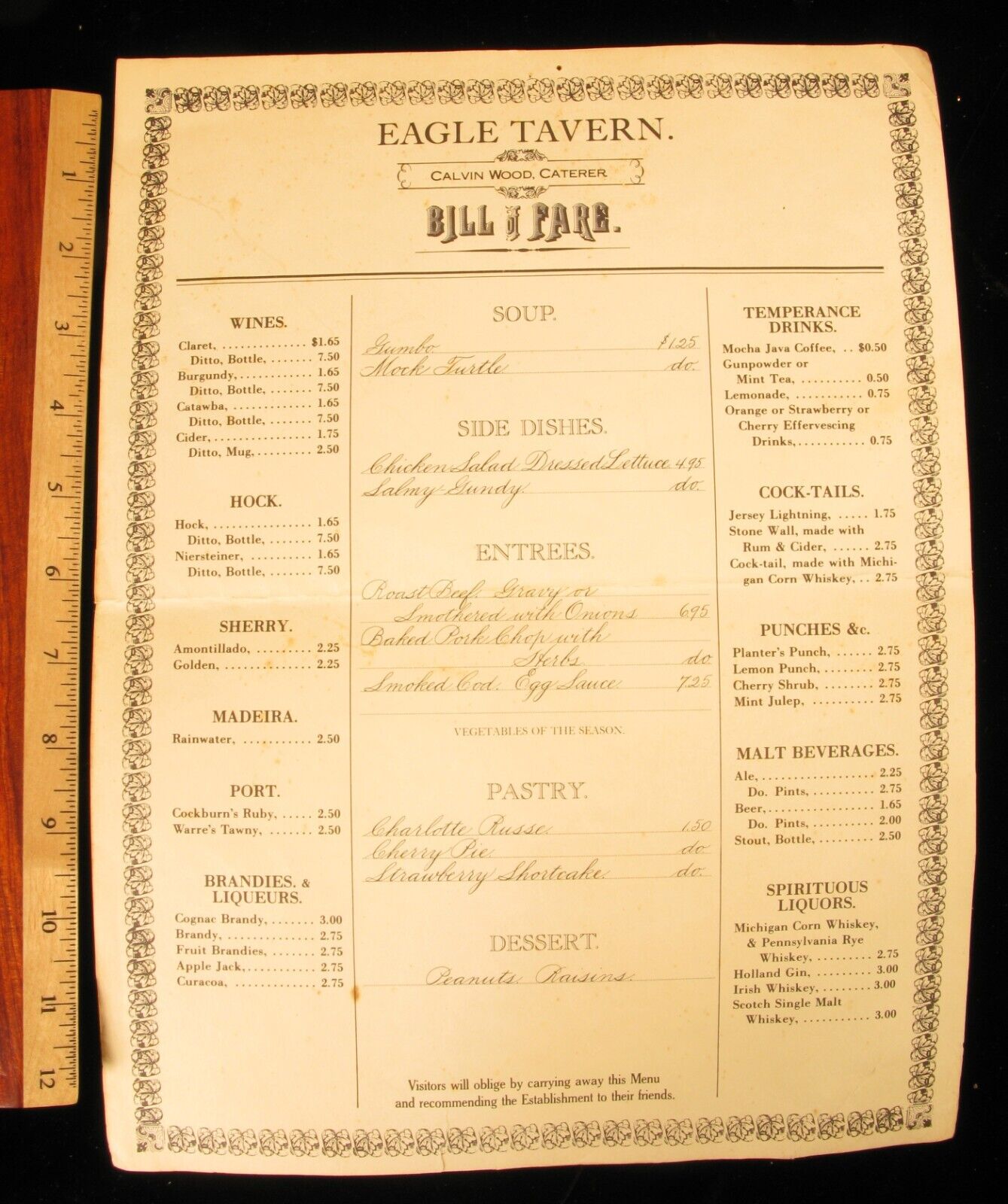 VINTAGE THE EAGLE TAVERN MENU CLINTON MICHIGAN SMOKED COD WITH EGG $7.25 - WOW 