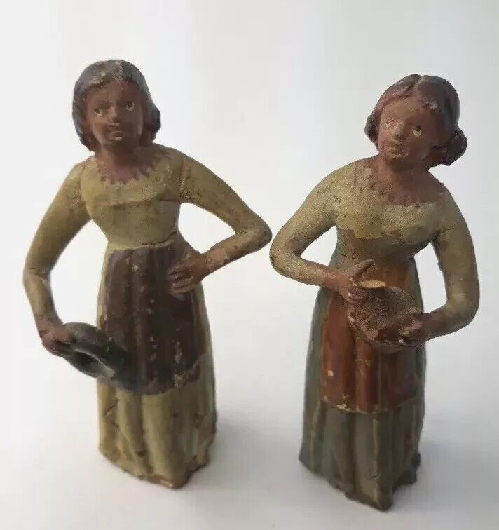 Antique Terra Cotta Clay Women Figurines Lot Of 2 Ethnic Folk Art 3.5 Inch