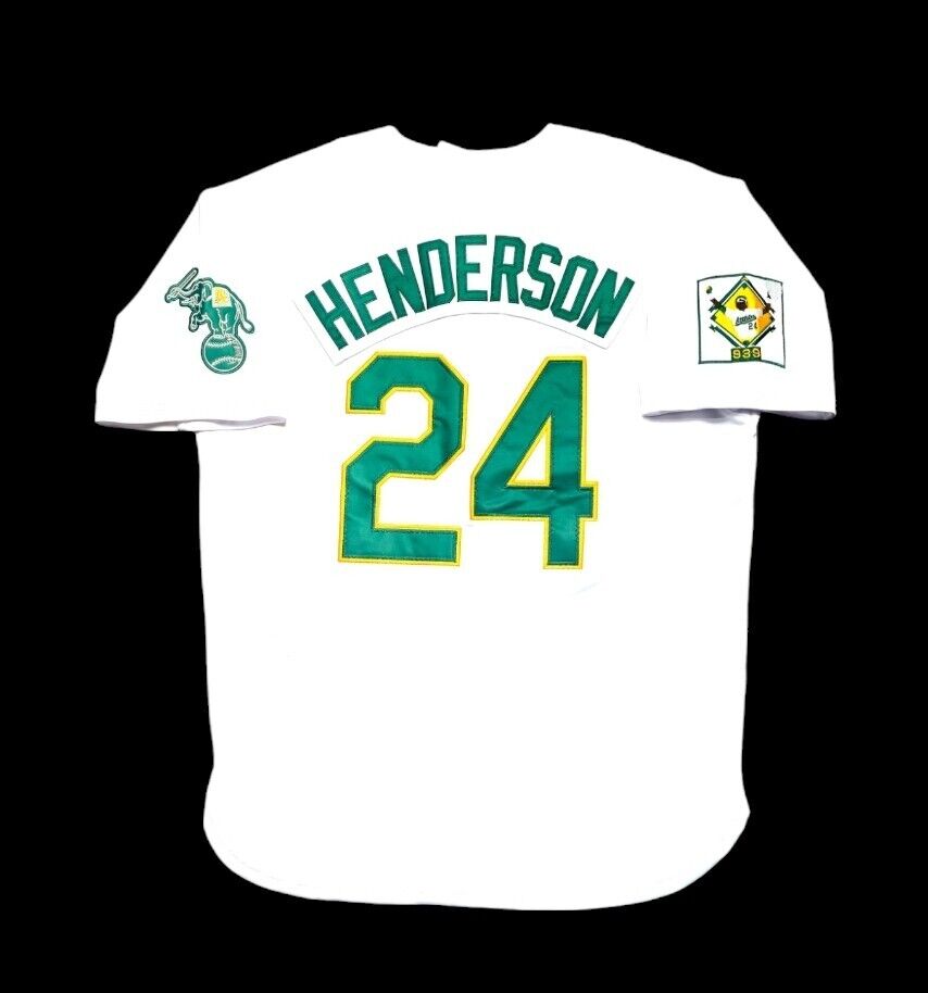 Rickey Henderson Jersey Oakland A's 1991 Throwback 939 Record Breaker Patch SALE
