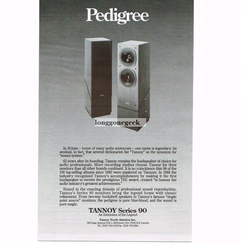 1989 Tannoy Series 90 Speakers Hi-Fi Stereo VINTAGE Print Ad