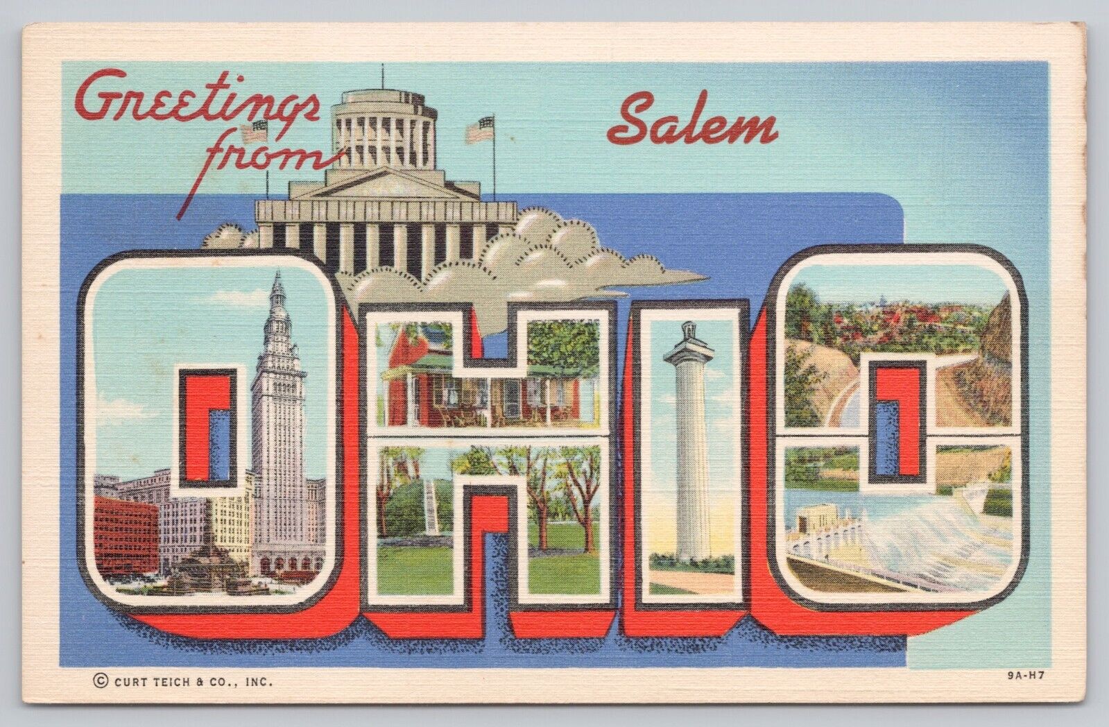 Salem Ohio, Large Letter Greetings RARE, Vintage Postcard
