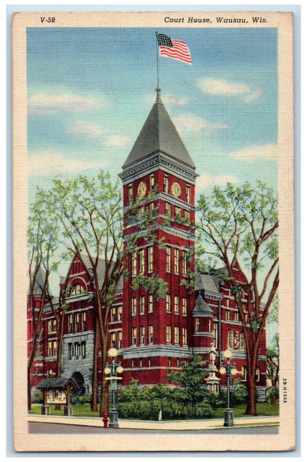 1946 Court House Building Roadside Wausau Wisconsin WI Vintage Antique Postcard