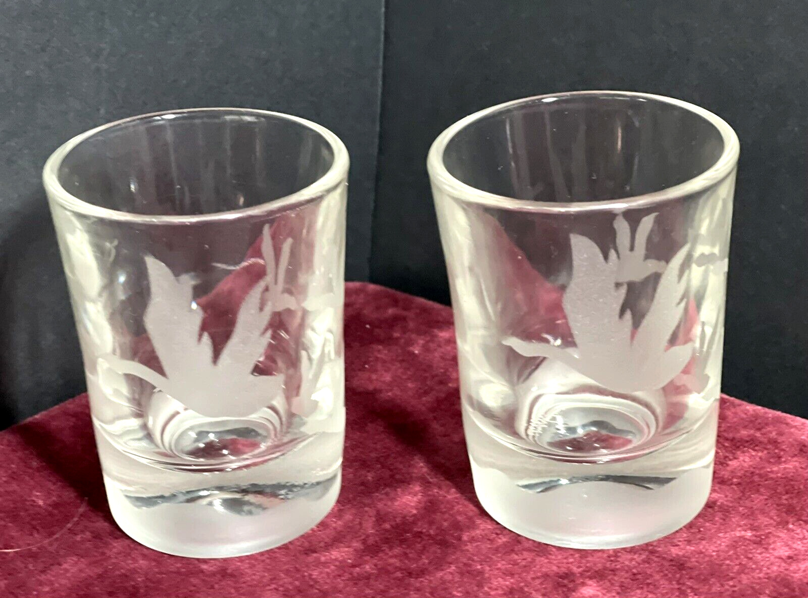 2 FEDERAL GLASS Shot Glasses 3 oz. Sportsman w/Etched Canadian Geese MCM Vintage