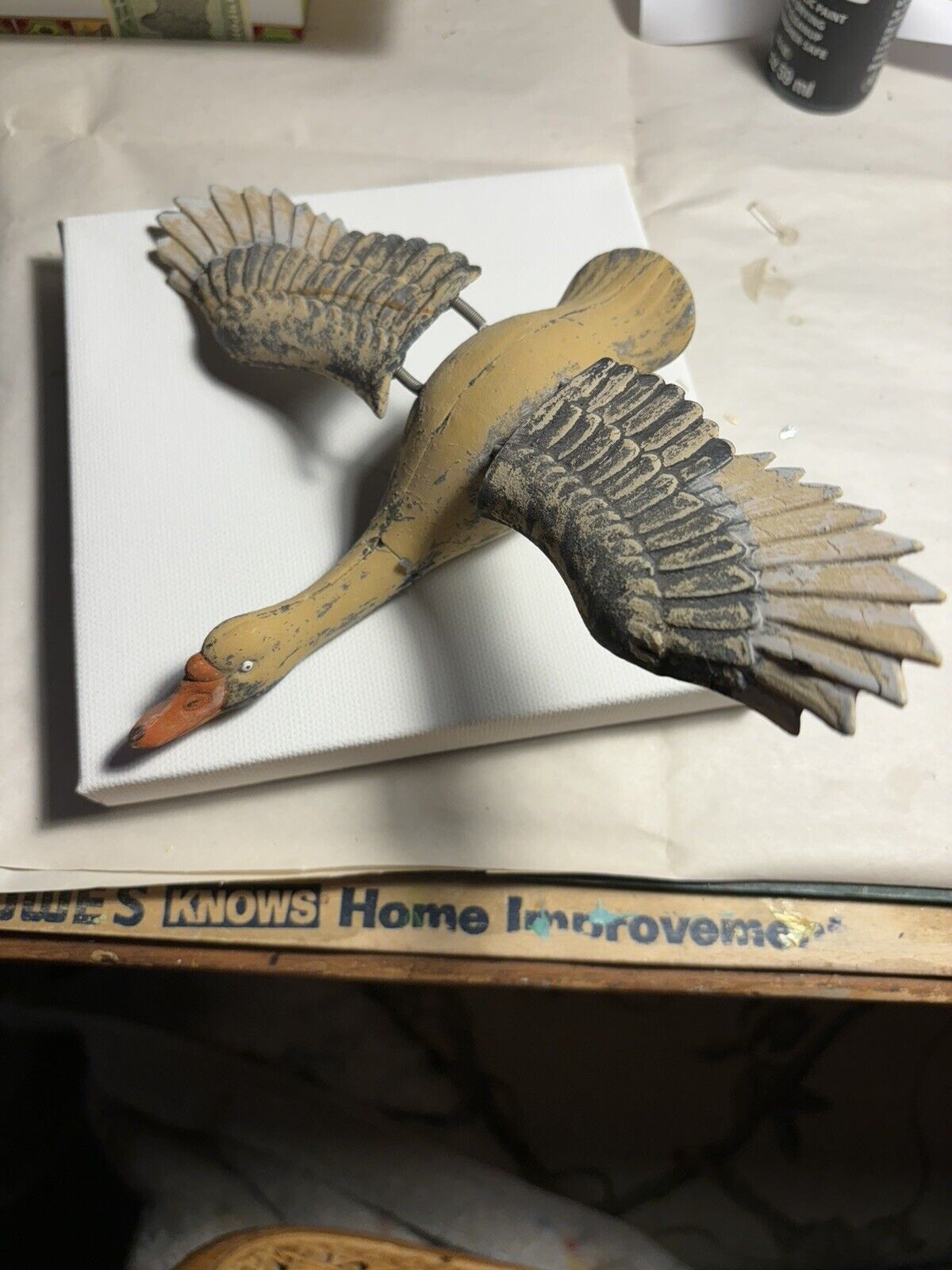 Vintage Wood LookalikeDuck Garden Ornament Moving Wings Exhart-M